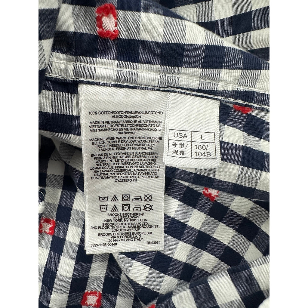 Brooks Brothers Regent Fit Gingham Crab Print Short Sleeve Shirt in Navy, White, Red — Size Large // Preowned