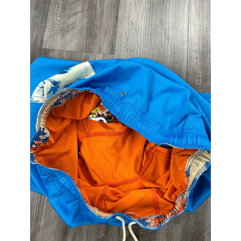 Robert Graham Tropical Hawaiian Pocket Swim Trunks Azure — Size XL