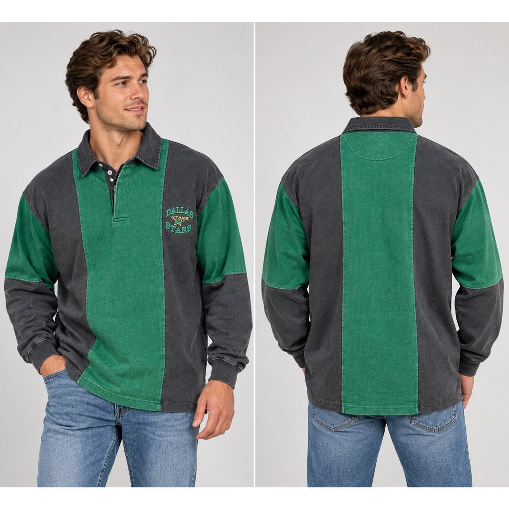 Iron Knights Apparel Vintage Dallas Stars Vertical Rugby Stripe Long Sleeve Polo — Size XL // Preowned