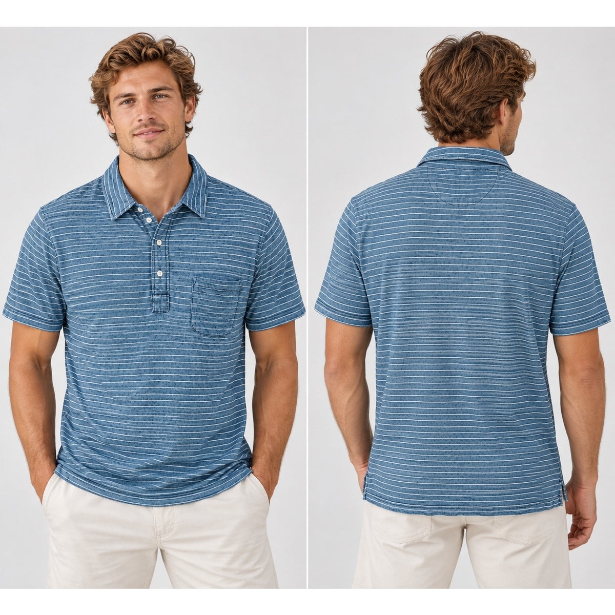 Faherty Indigo Dyed Striped Polo — Size Medium // Preowned