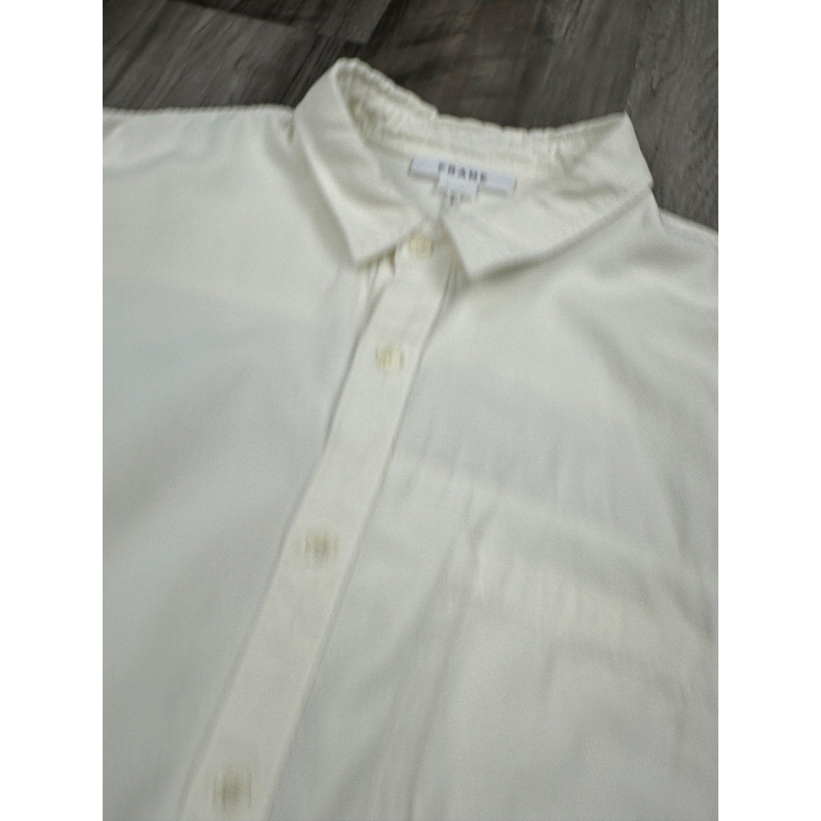 FRAME Classic Fit Tonal Blacking Shirt in Light Cream, Off White — Size XL // Preowned