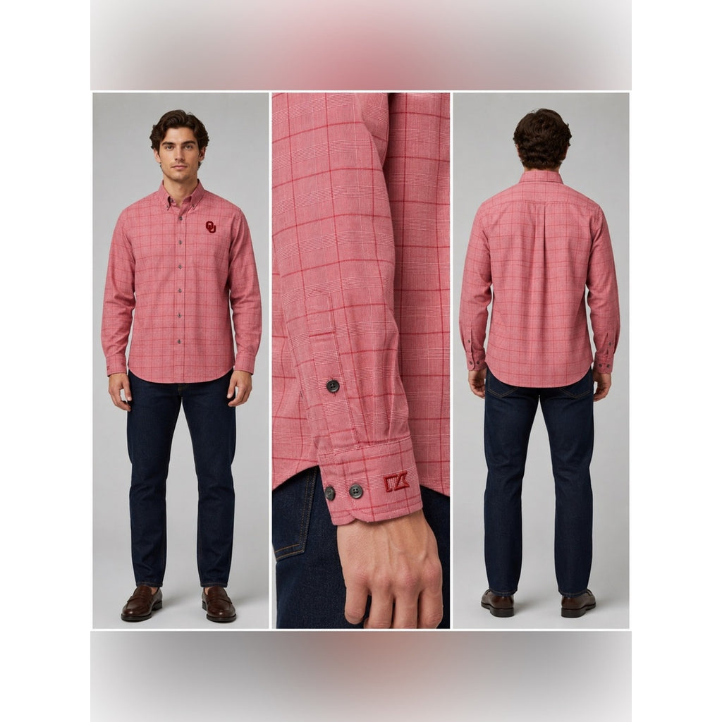 Oklahoma Sooners Cutter & Buck Red Plaid Long Sleeve Button Down - Large
