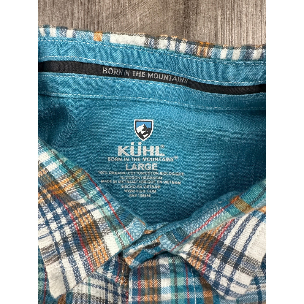 Kuhl Short Sleeve Plaid Button Down in Blue, Green, Orange, Red and White — Size Large // Preowned