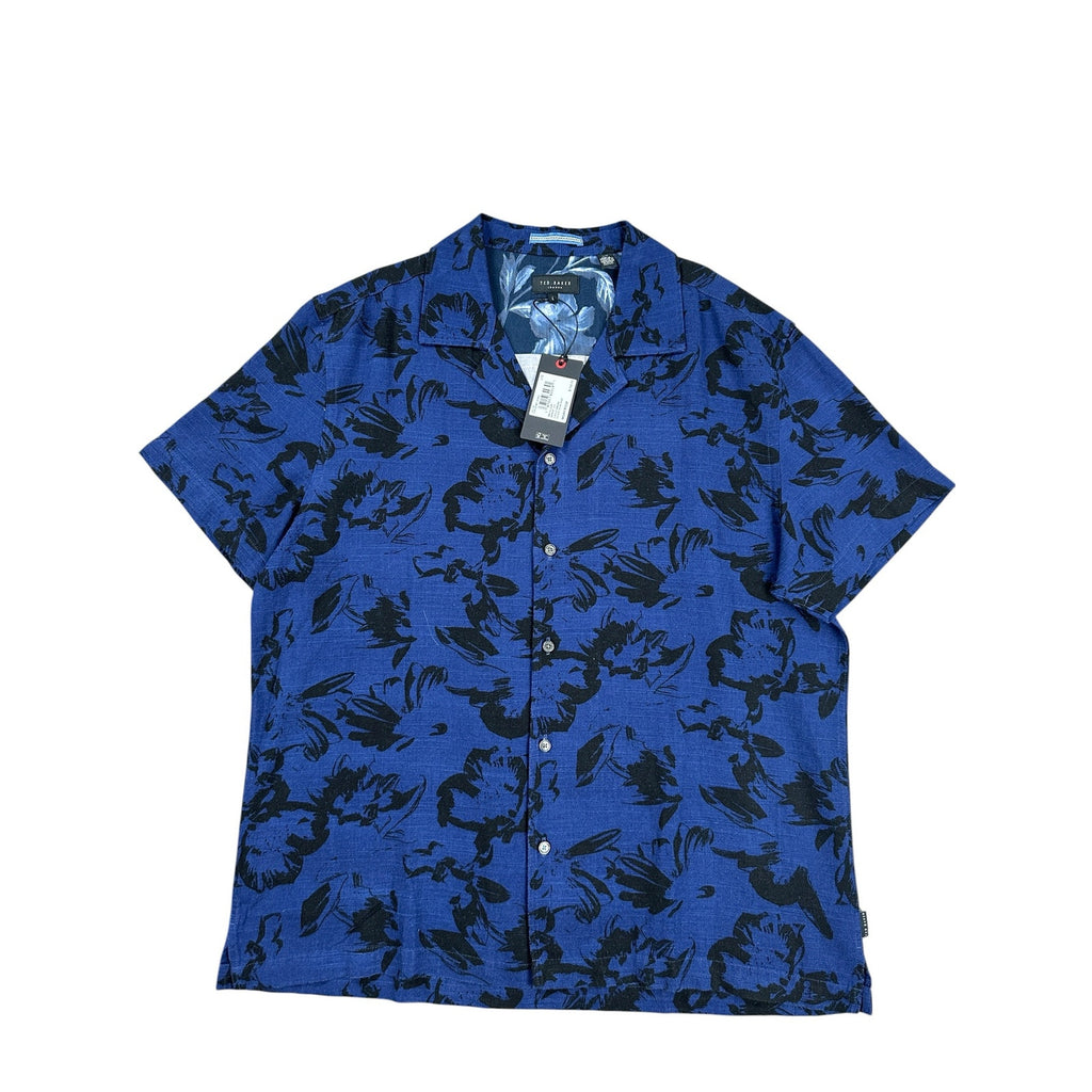 Ted Baker London Midnight Sail Hawaiian Viscose Blend Camo Shirt - Large