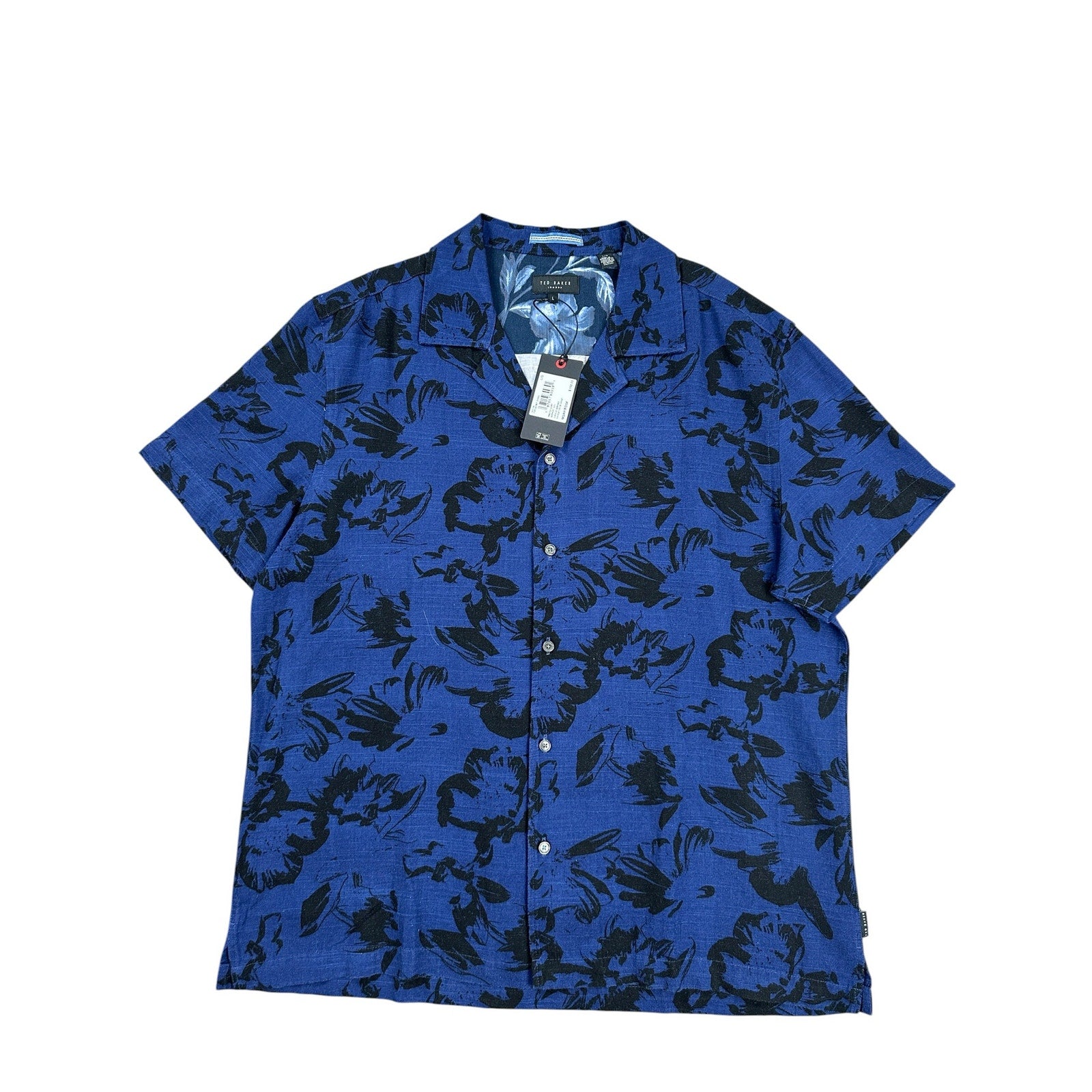 Ted Baker London Midnight Sail Hawaiian Viscose Blend Camo Shirt - Large