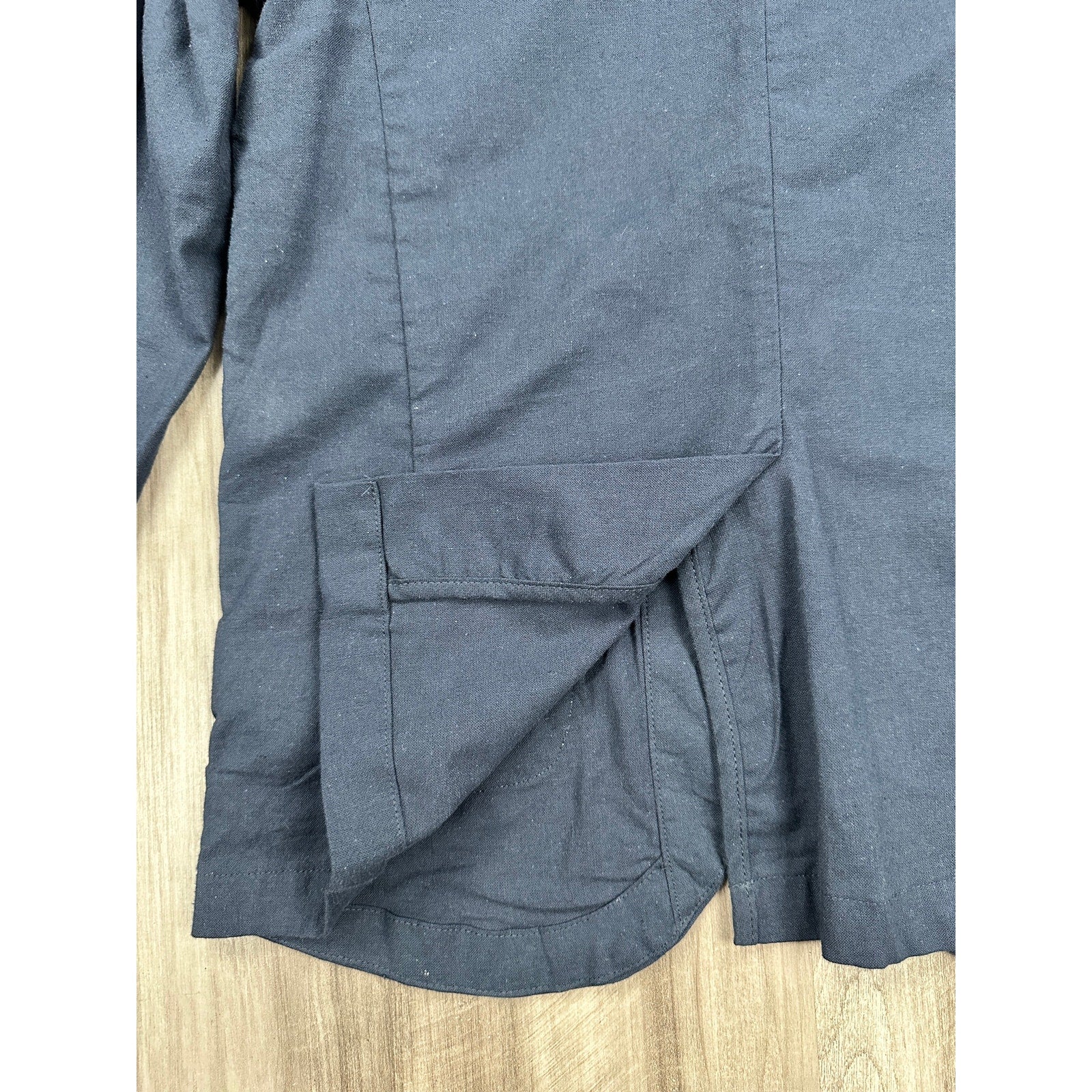 Ike Behar Unstructured Suit in Dark Navy Cotton Linen Spandex — Size Small