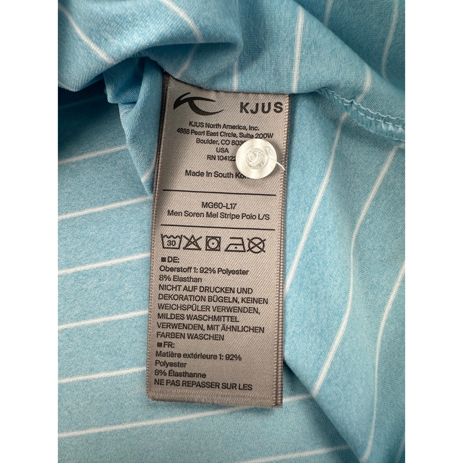 KJUS Soren Melange Stripe Long Sleeve Polo in Poolside, White — Size 56 (2XL)