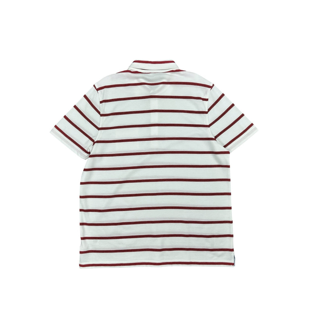 Brooks Brothers Slim Fit Striped Pique Polo in White, Red — Size 2XL