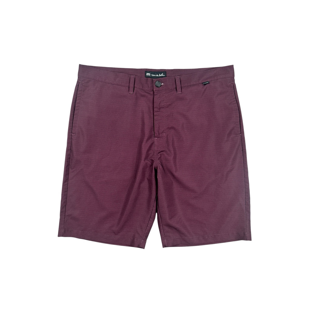 Travis Mathew Striped Golf Shorts in Maroon Black — Size 38 // Preowned