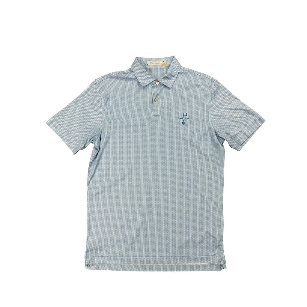 Peter Millar Featherweight UPF 50+ Golf Polo in Blue Green and White Geo Print — Size Small // Preowned