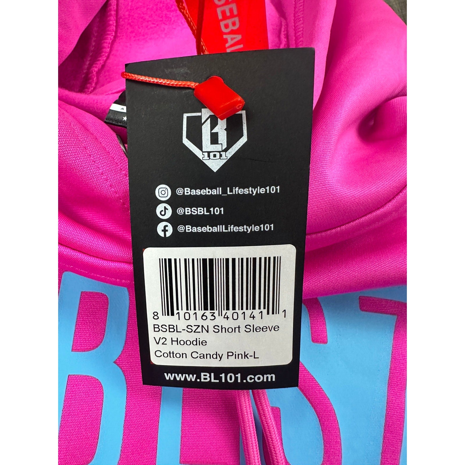 Baseball Lifestyle 101 BSBL-SVN Short Sleeve V2 Hoodie in Cotton Candy Pink — Size Large