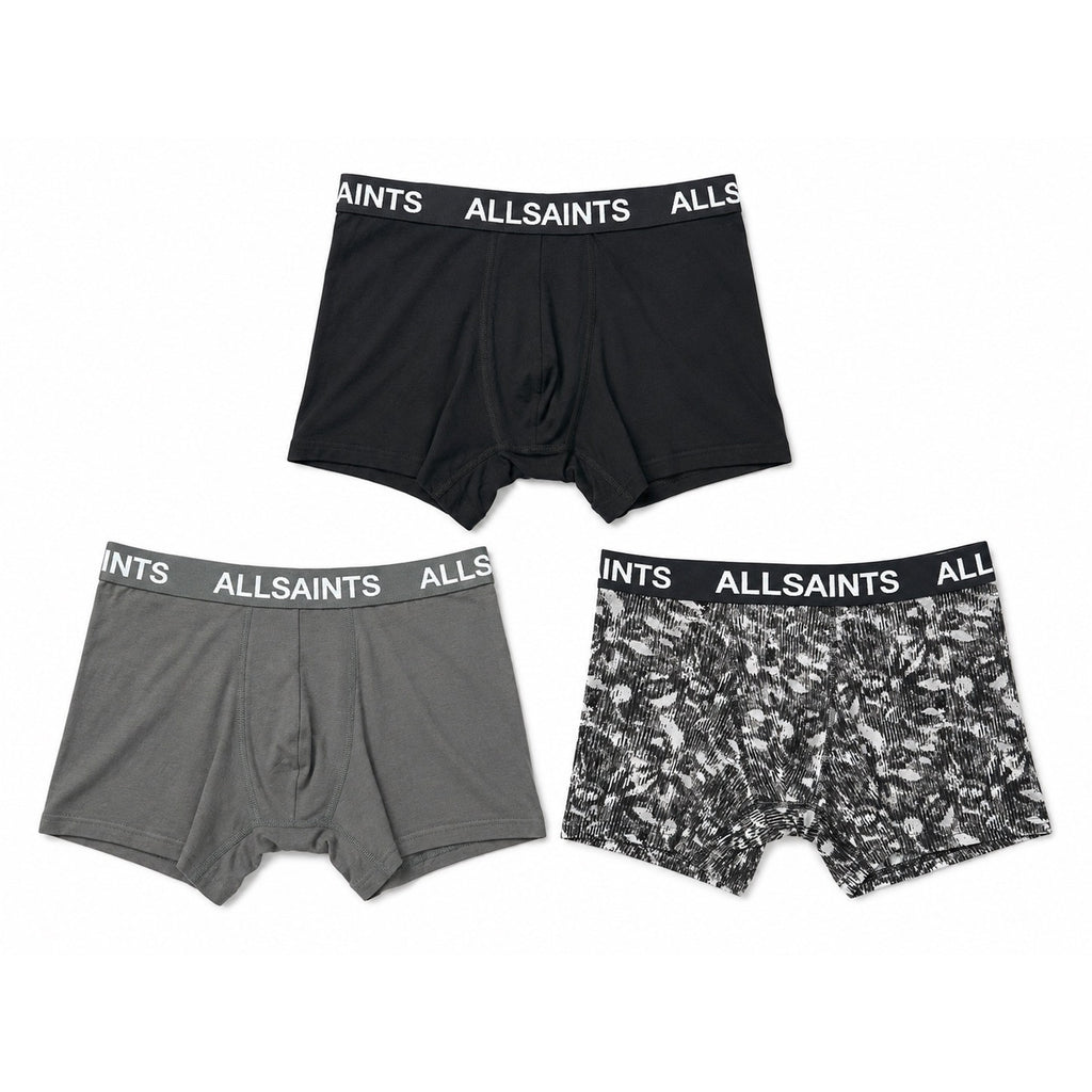 All Saints Underground Organic Cotton 4-Way Stretch 5-Inch Boxer Brief 3-Pack in Grey Multi — Size Small