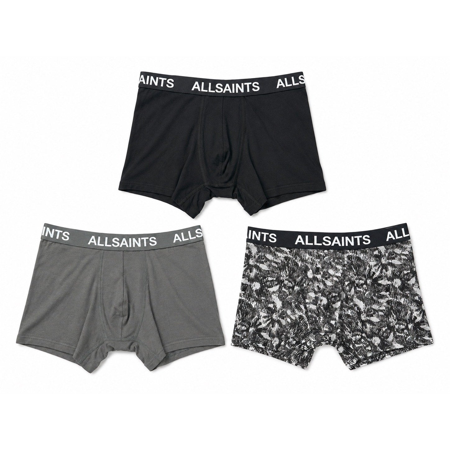 All Saints Underground Organic Cotton 4-Way Stretch 5-Inch Boxer Brief 3-Pack in Grey Multi — Size Small