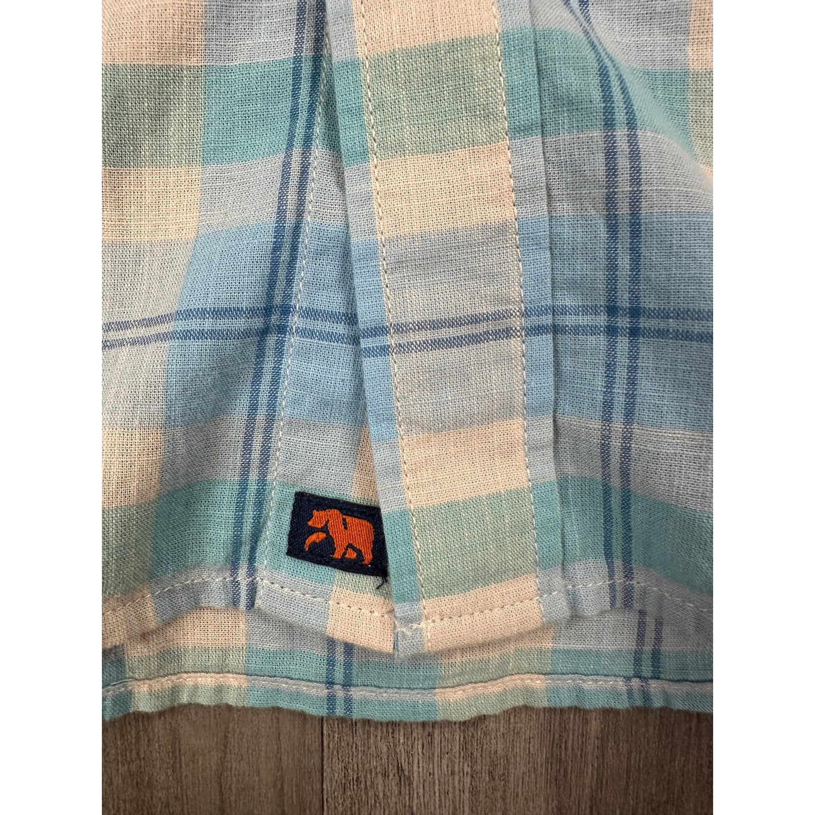 The Normal Brand Plaid Long Sleeve Button Down in Light Blue Light Green Cream and Light Navy — Size XL // Preowned