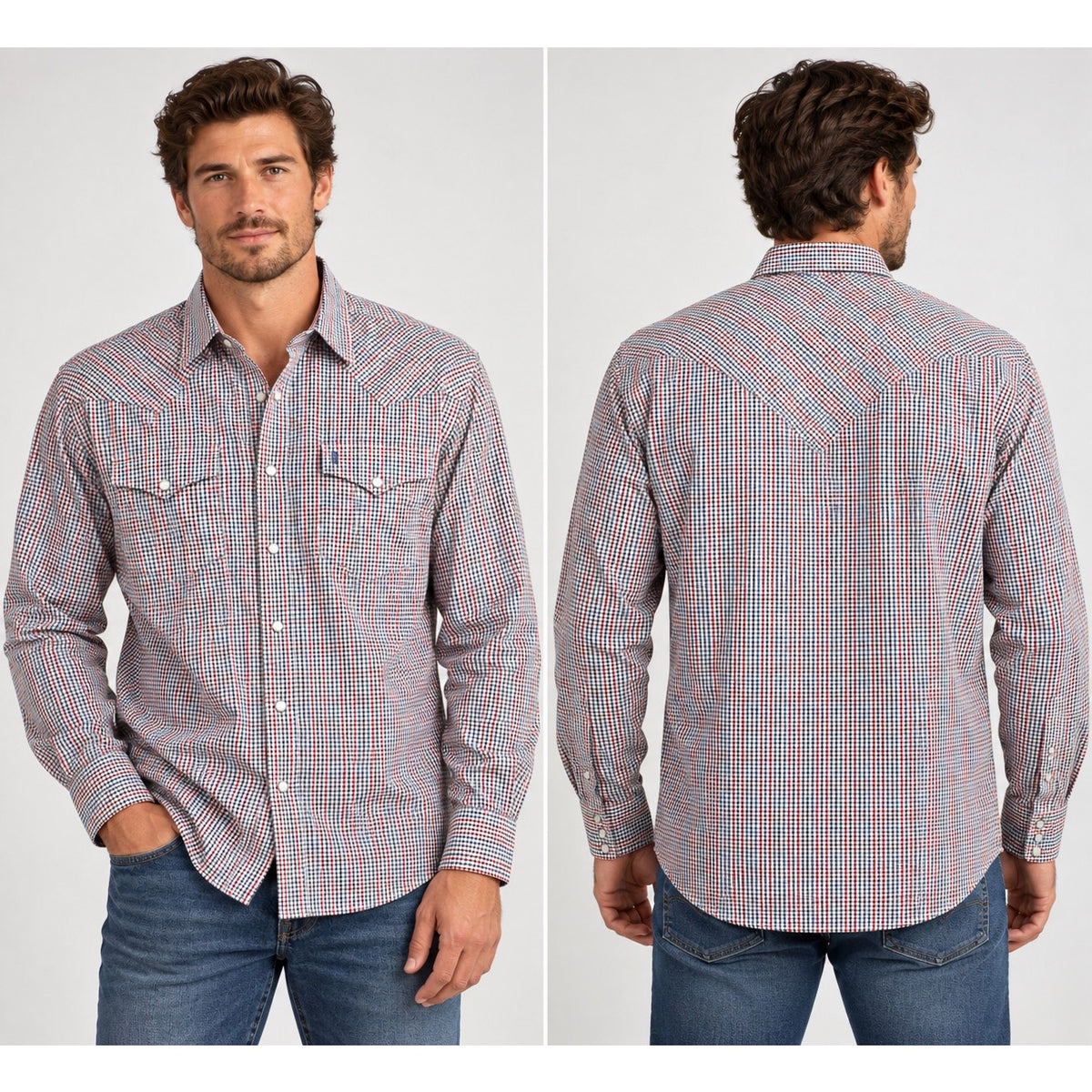 Stetson Western Patriotic Plaid Long Sleeve Pearl Snap Shirt — Size Medium // Preowned