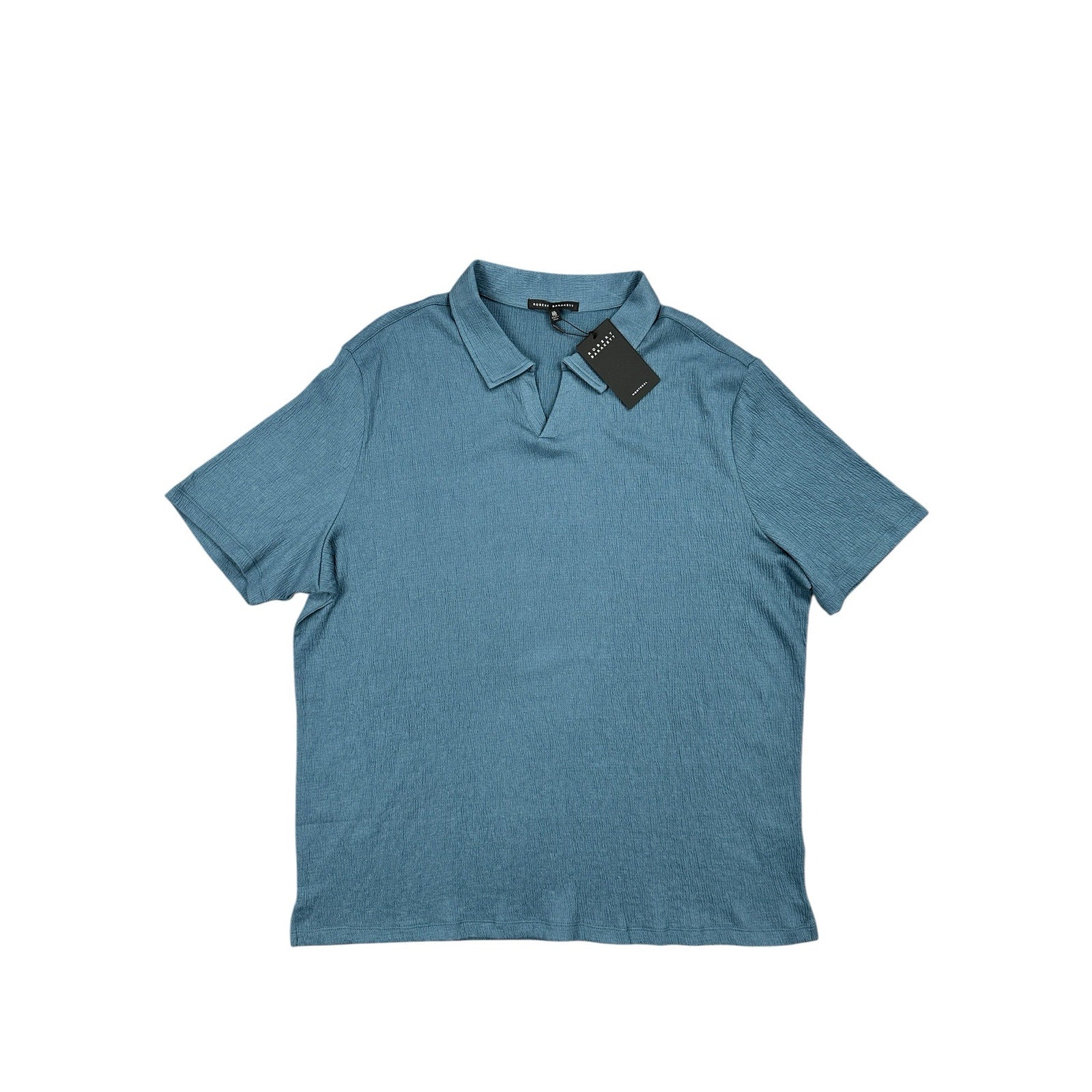 Robert Barakett Basil Road Short Sleeve Open Collar Polo in Ocean View — Size 2XL