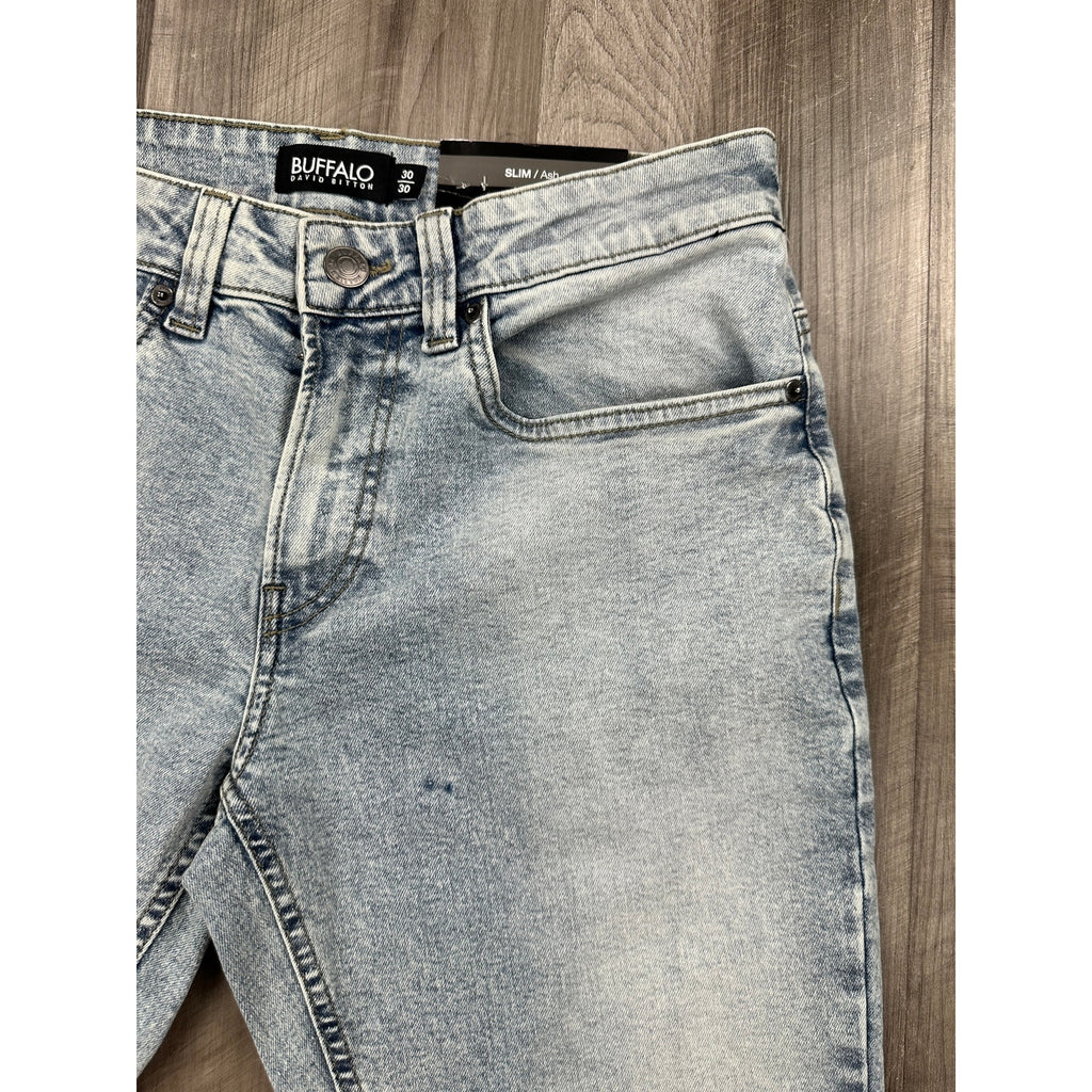 Buffalo David Bitton Slim Ash Stretch Jeans in Bleached and Blasted — Size 30x30