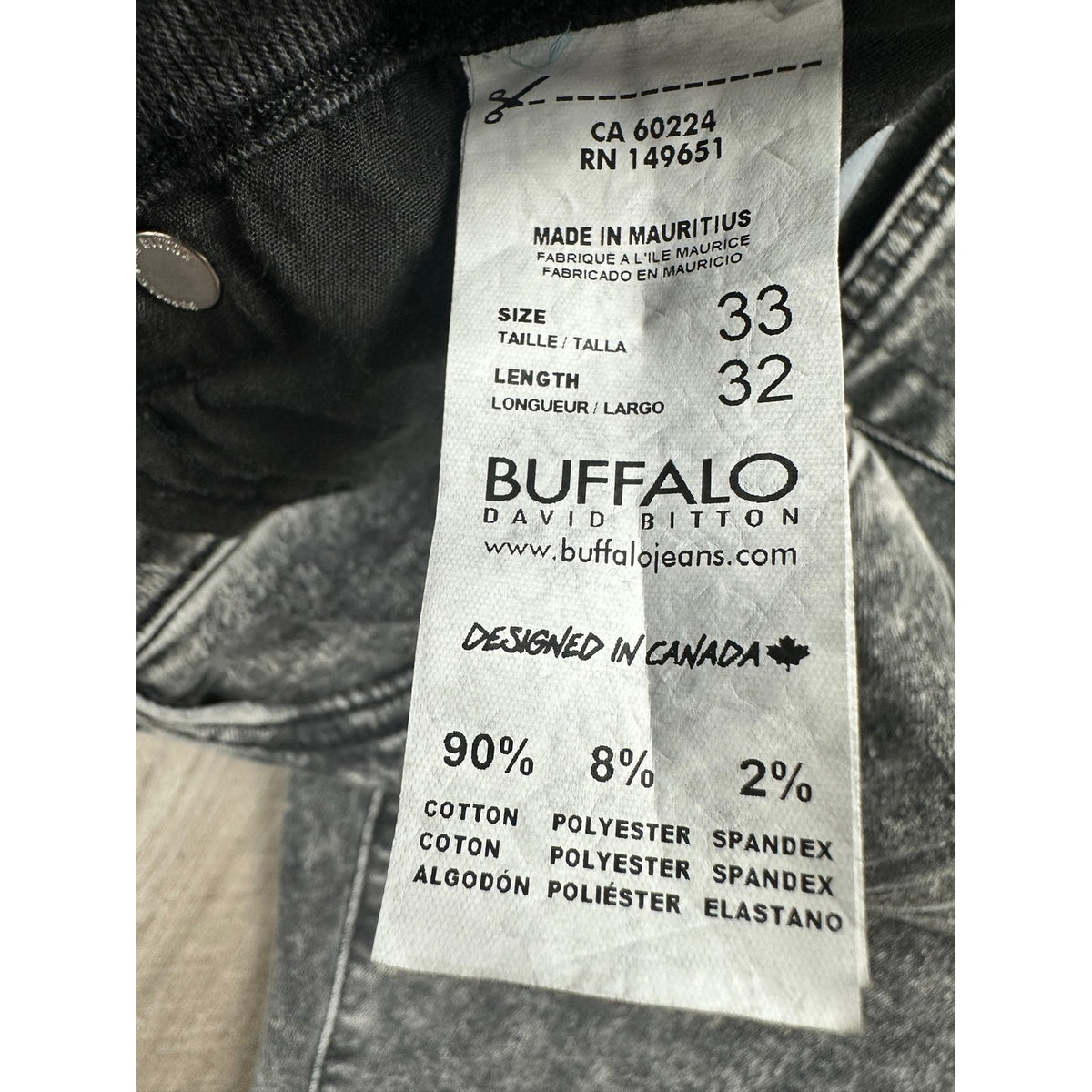 Buffalo David Bitton Slim Ash Black Story Jeans — Size 33x32