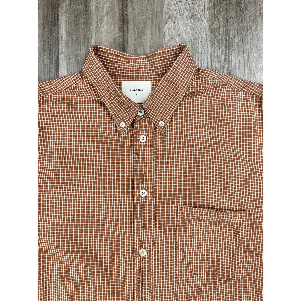 Billy Reid Tuscumbia Standard Fit Windowpane Check Long Sleeve Shirt in Brown, Cream — Size Large // Preowned