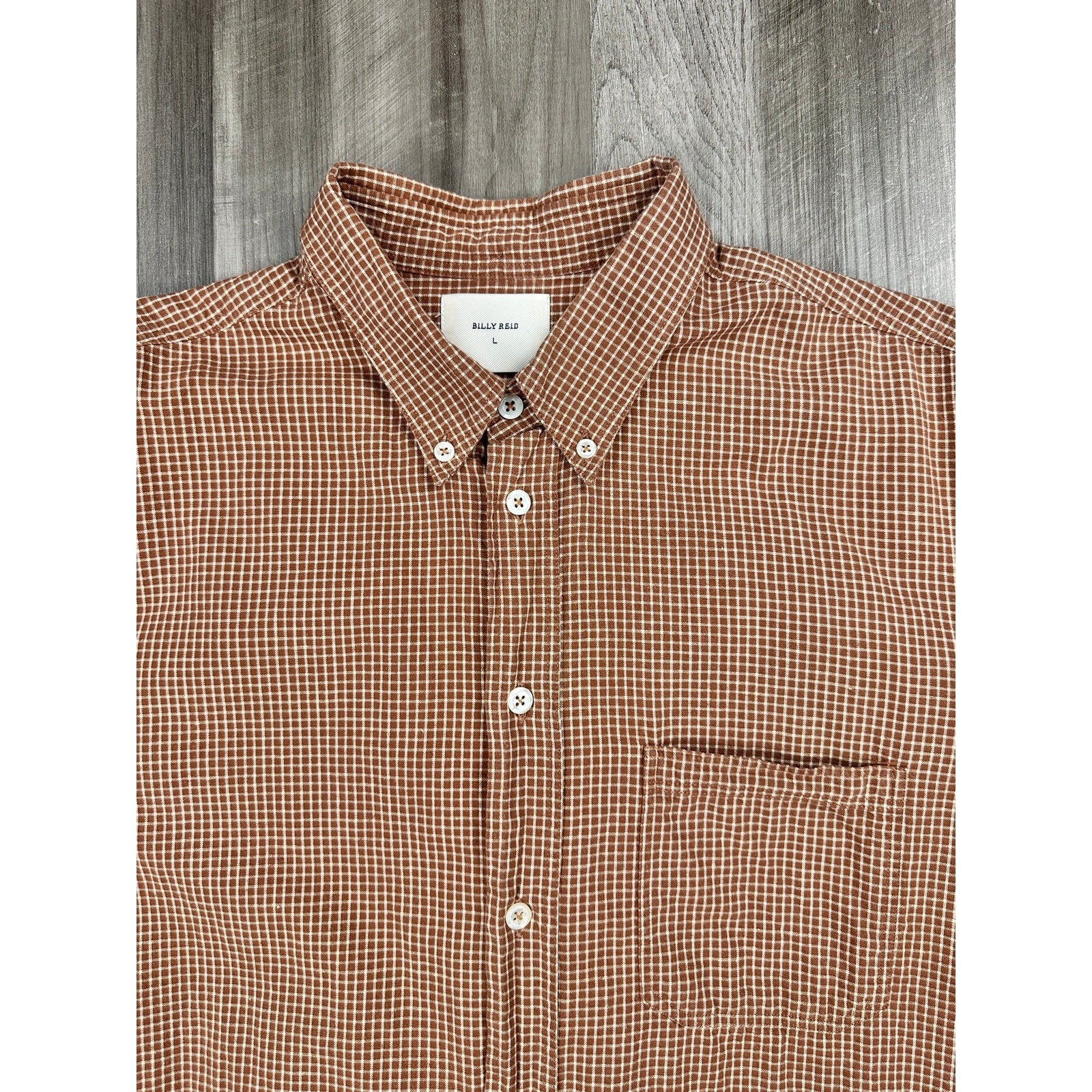 Billy Reid Tuscumbia Standard Fit Windowpane Check Long Sleeve Shirt in Brown, Cream — Size Large // Preowned