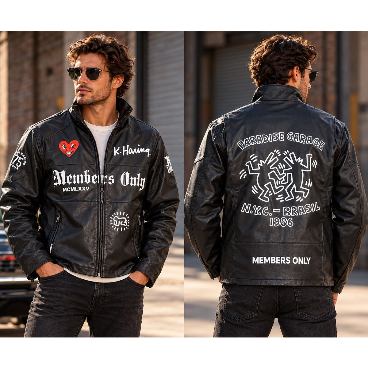 Members Only x Keith Haring Paradise Garage Racing Faux Leather Jacket — Size Medium