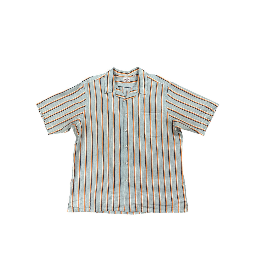 Hamilton Made in America Linen Blend Striped Camp Shirt in Gray with White Orange and Navy — Size XL // Preowned