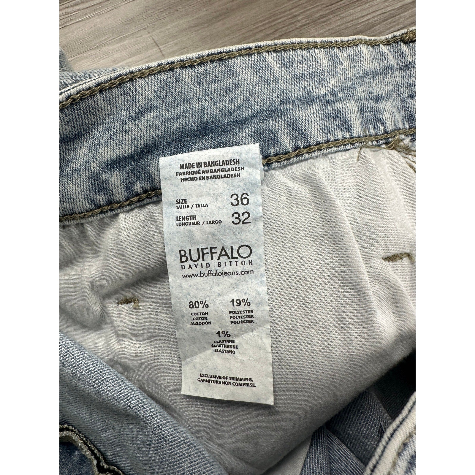 Buffalo David Bitton Ash Slim Fit Stretch Jean in Bleached and Blasted — Size 36x32