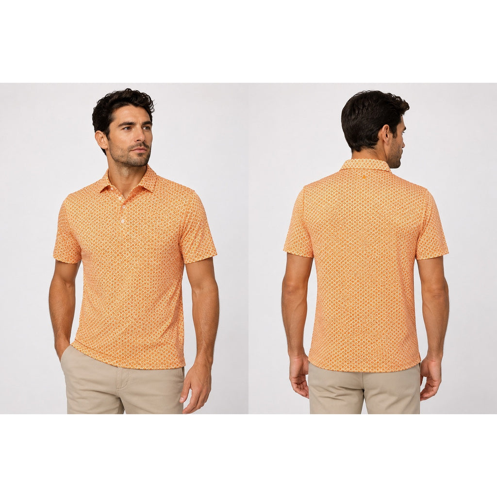 Redvanly Harrow Floral Golf Polo in Tangelo Orange, White — Size XL