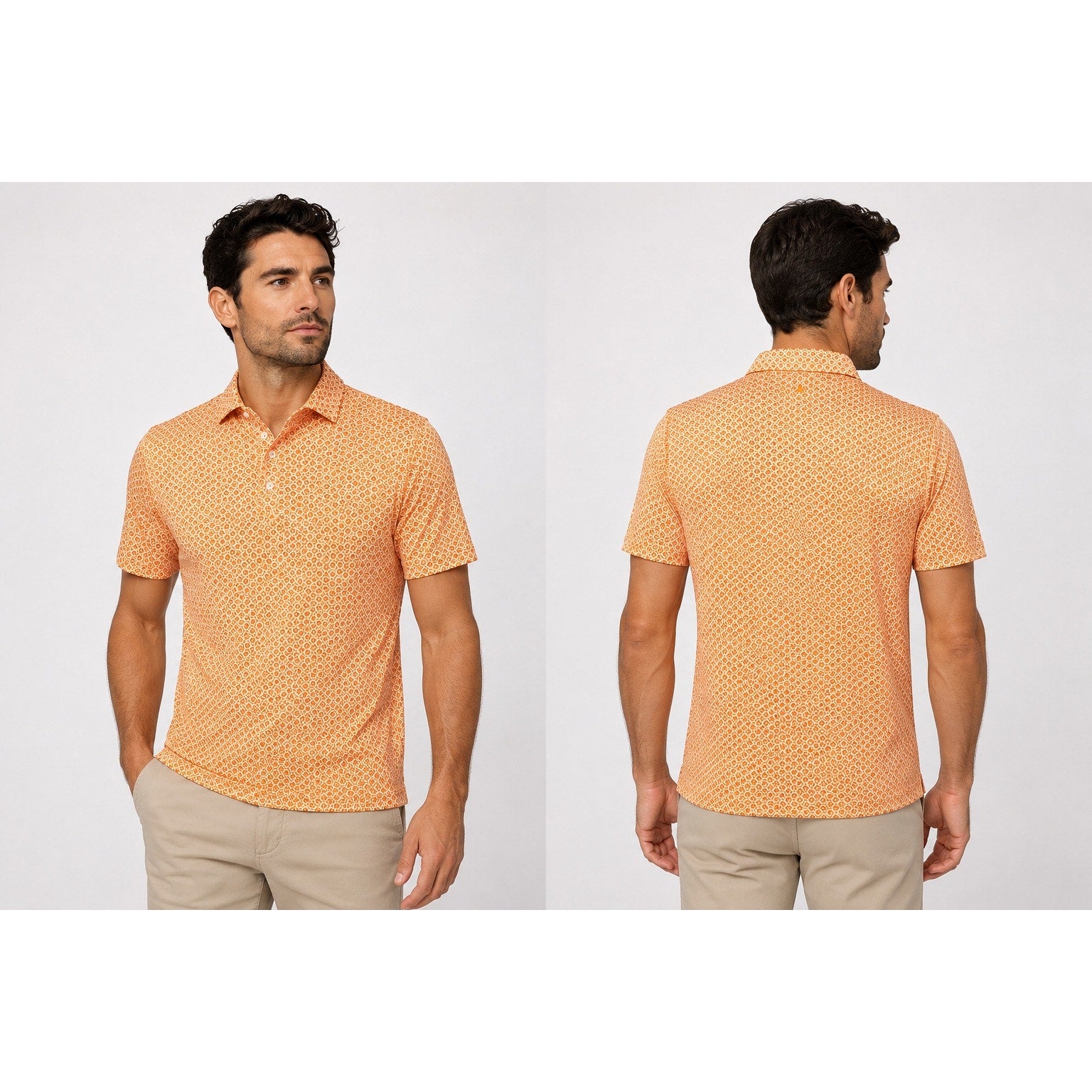 Redvanly Harrow Floral Golf Polo in Tangelo Orange, White — Size XL