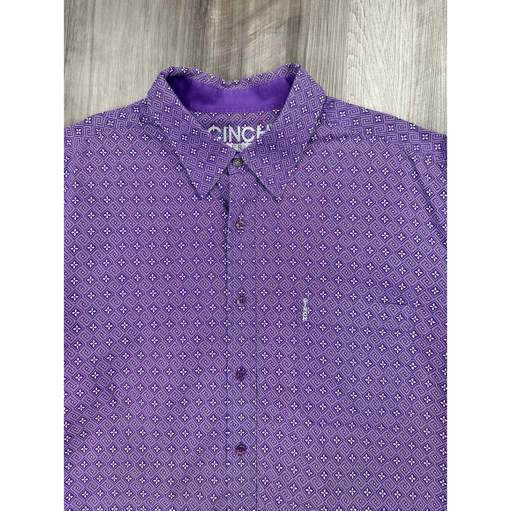 Cinch Modern Fit Geo Print Western Long Sleeve Button Down in Purple and White — Size 2XL // Preowned