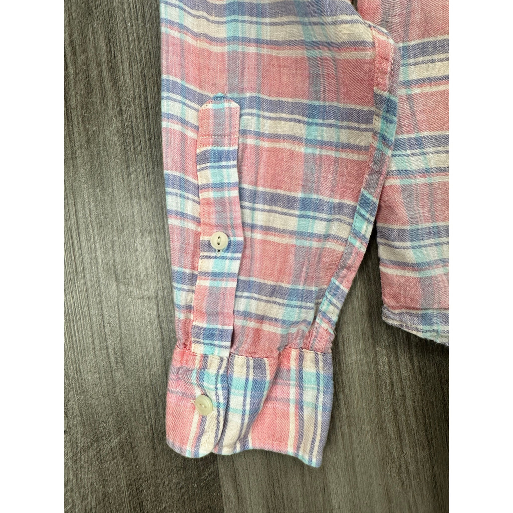 Faherty Linen Plaid Long Sleeve Button Down in Pink, Blue, Purple, White — Size Small // Preowned