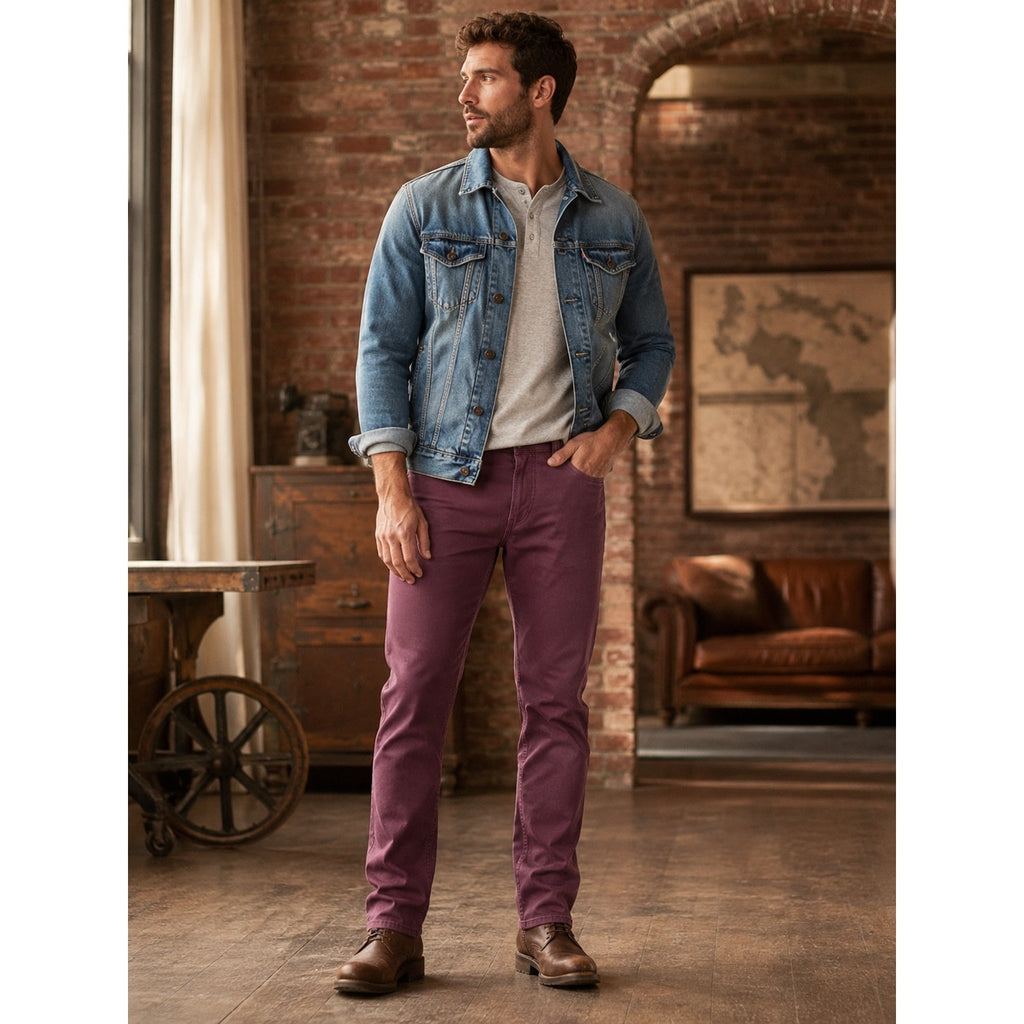 Buffalo David Bitton Six Straight Fit Burgundy Stretch Denim Jeans — 32x32