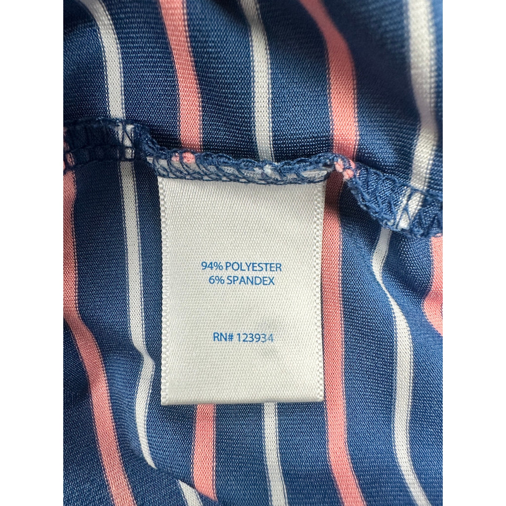Southern Tide Driver Performance Stretch Striped Polo in Navy Coral White — Size Large