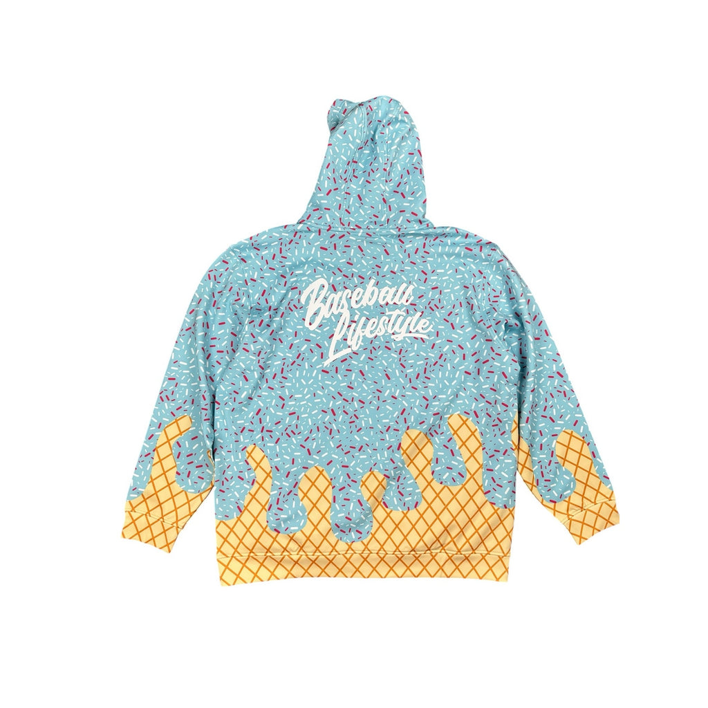 Baseball Lifestyle 101 Ice Cream Pullover Hoodie in Cotton Candy Blue — Size 2XL