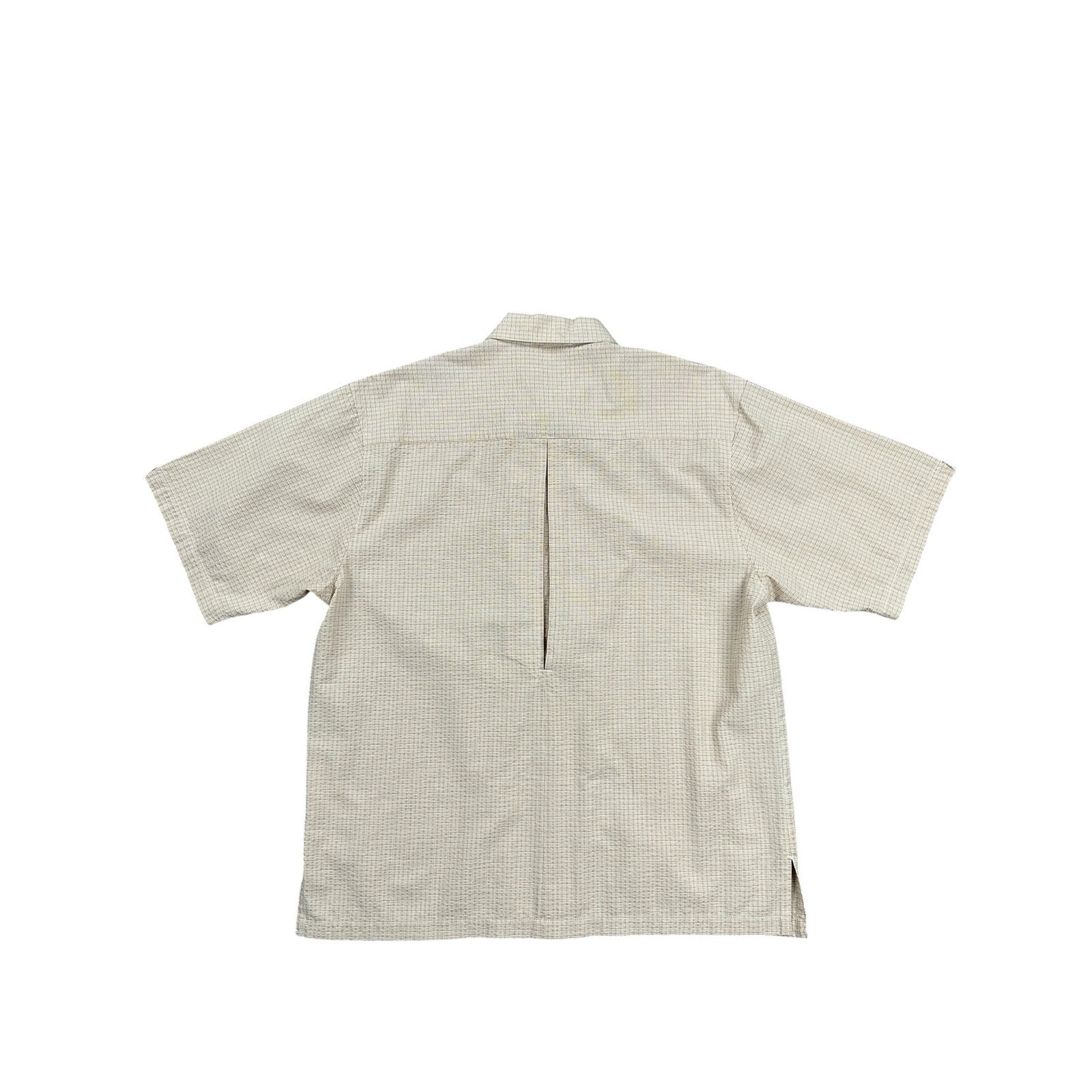 Simms Plaid Seersucker COR3 Short Sleeve Fishing Shirt in Cream Tan Olive Red Orange — Size Large // Preowned
