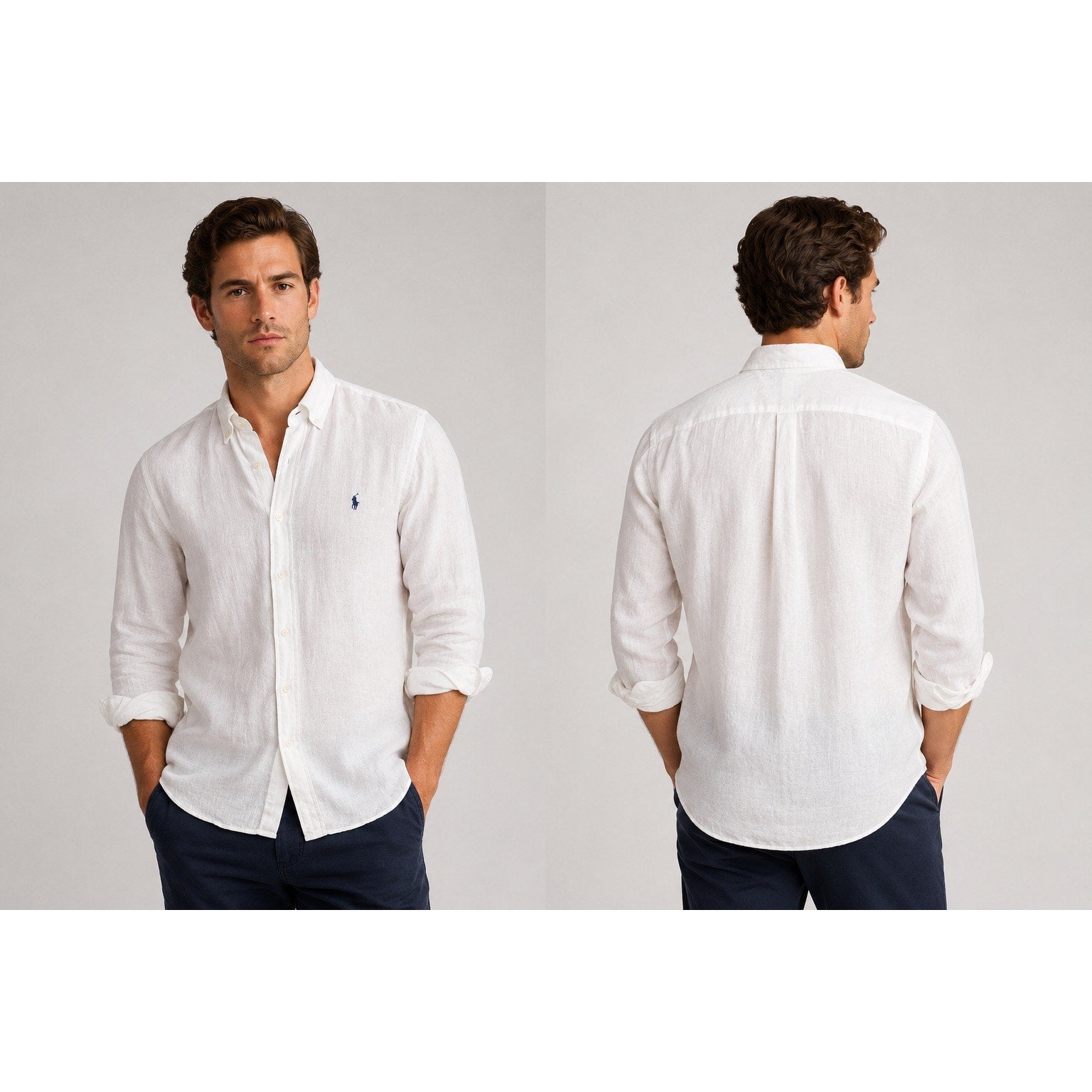 Polo Ralph Lauren Linen Classic Fit Long Sleeve Button Down in White Ivory — Size 3XB
