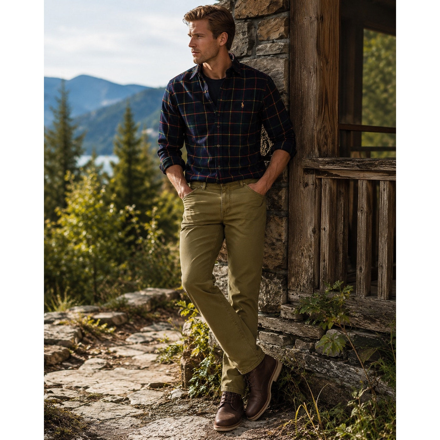 Polo Ralph Lauren Slim Straight Fit Chino Jeans in Olive Khaki — Size 34x32 // Preowned