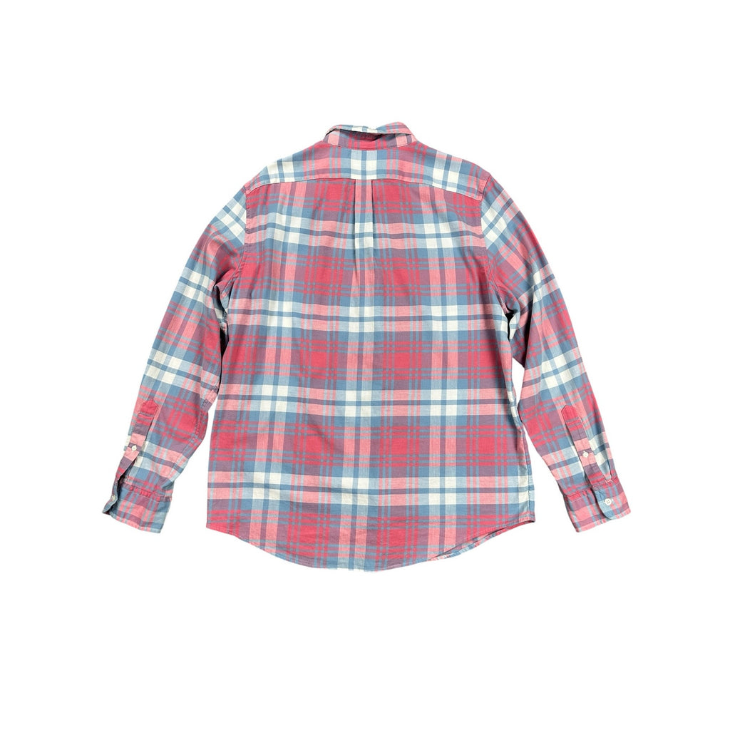Vineyard Vines Slim Fit Tucker Shirt in Pink Blue Gray White Plaid Linen Blend — Size Large