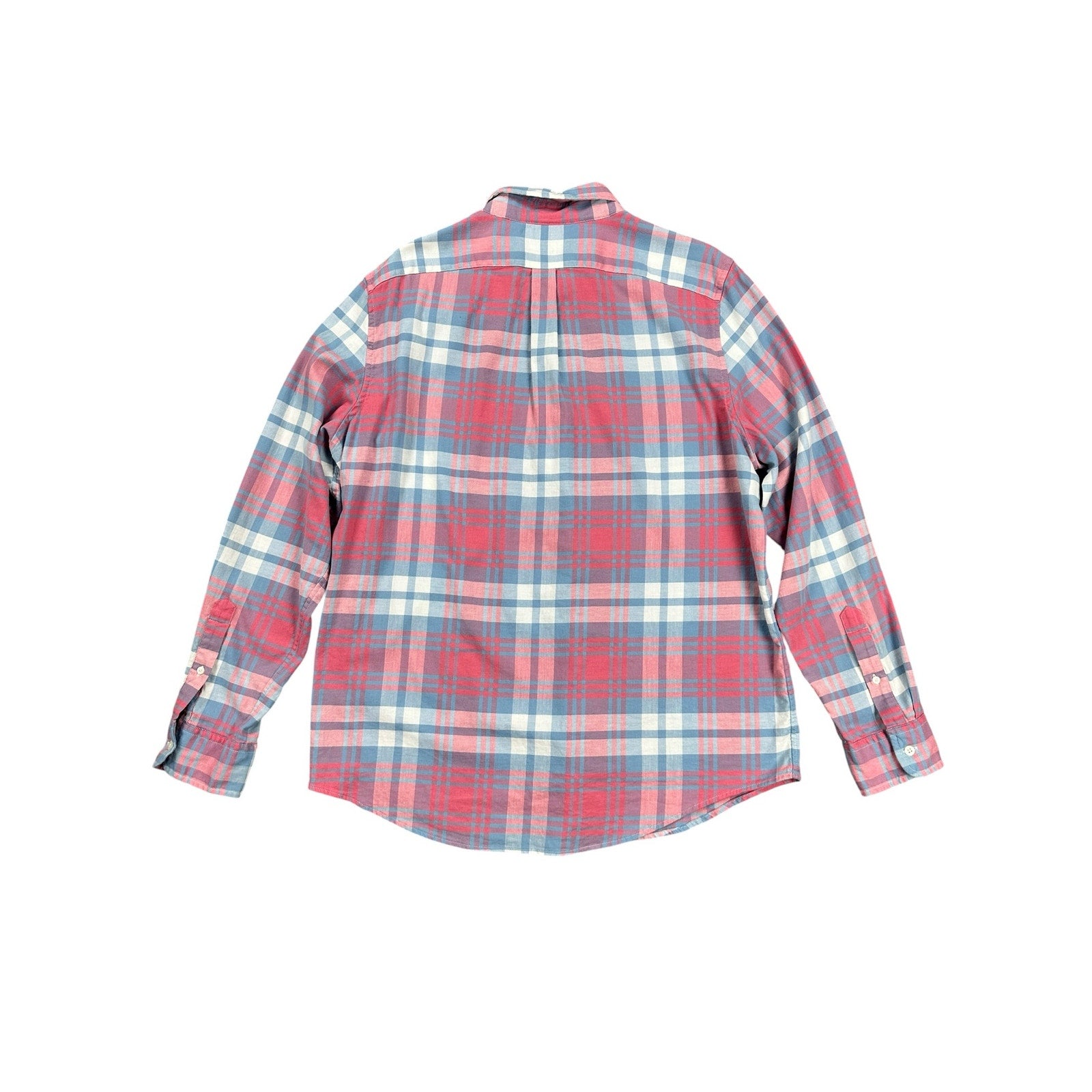 Vineyard Vines Slim Fit Tucker Shirt in Pink Blue Gray White Plaid Linen Blend — Size Large