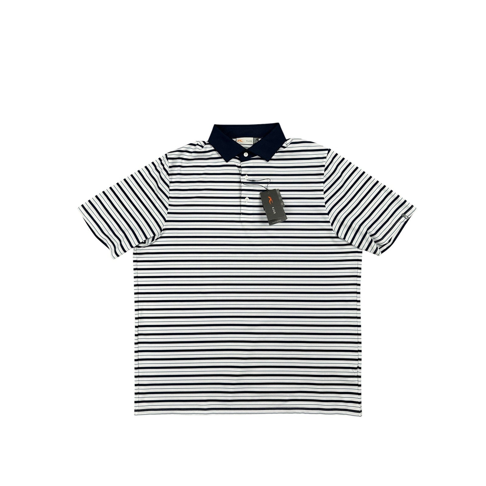KJUS Luis Multi Stripe Comfort Fit Performance Polo in White, Navy, Slate Blue — Size 56 (2XL)