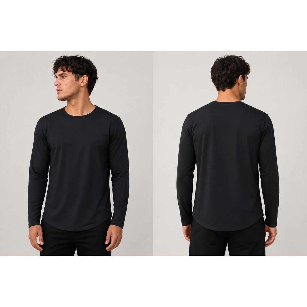Cuts Clothing AO Crew Neck Long Sleeve Curve Hem Tee in Black — Size Medium // Preowned