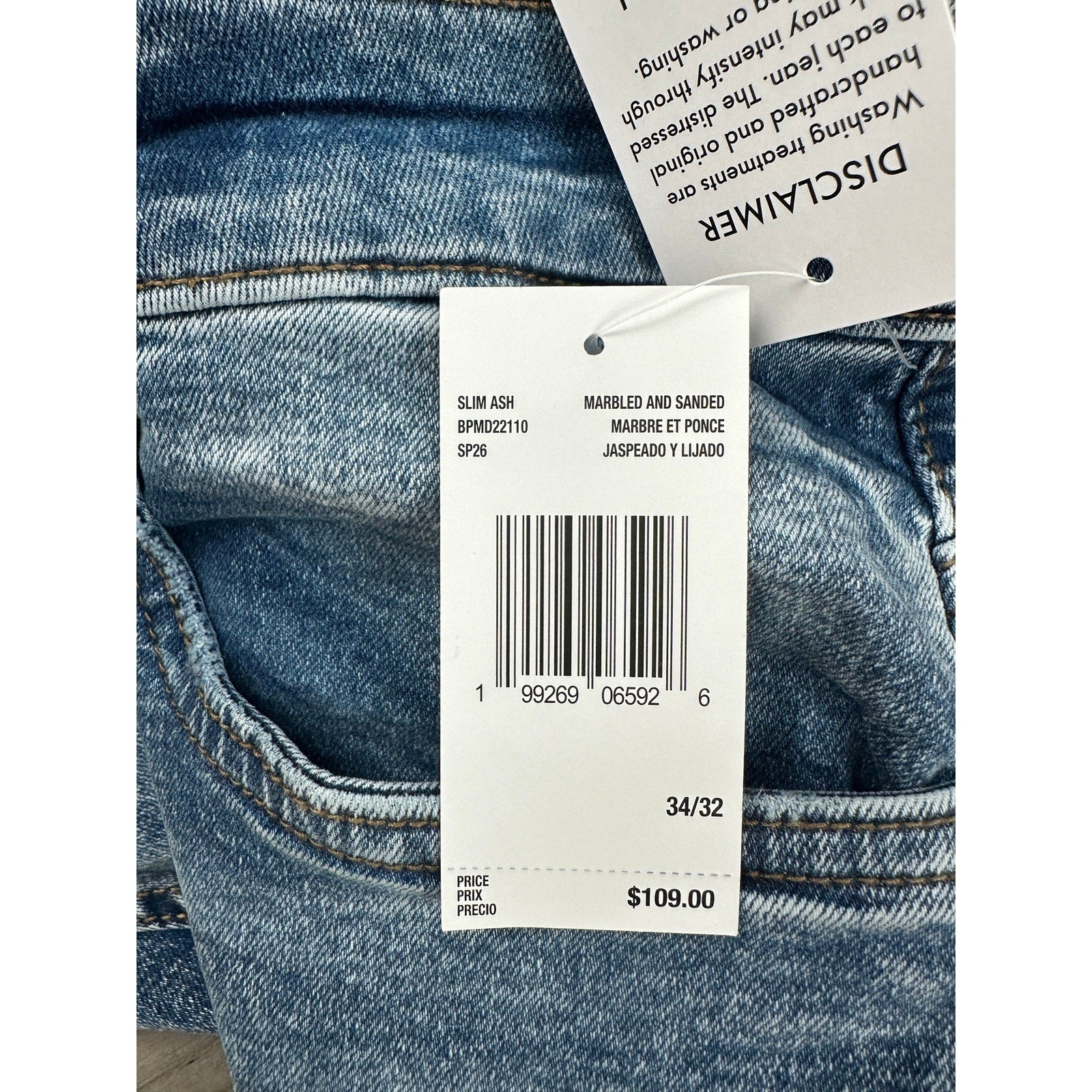 Buffalo David Bitton Slim Ash Stretch Jeans in Marbled and Sanded — Size 34x32