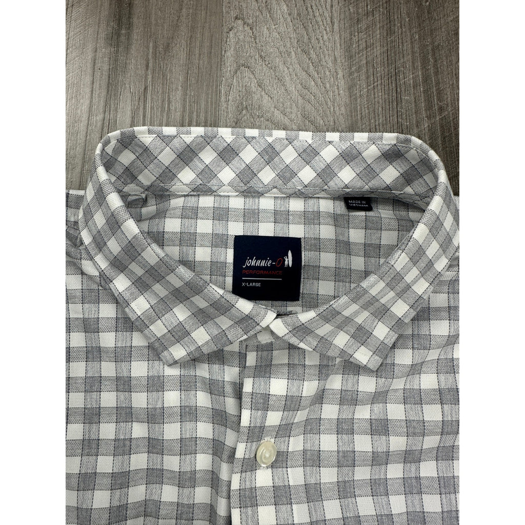 Johnnie-O Allworth Performance Checkered Long Sleeve Button Down in Light Gray — Size XL