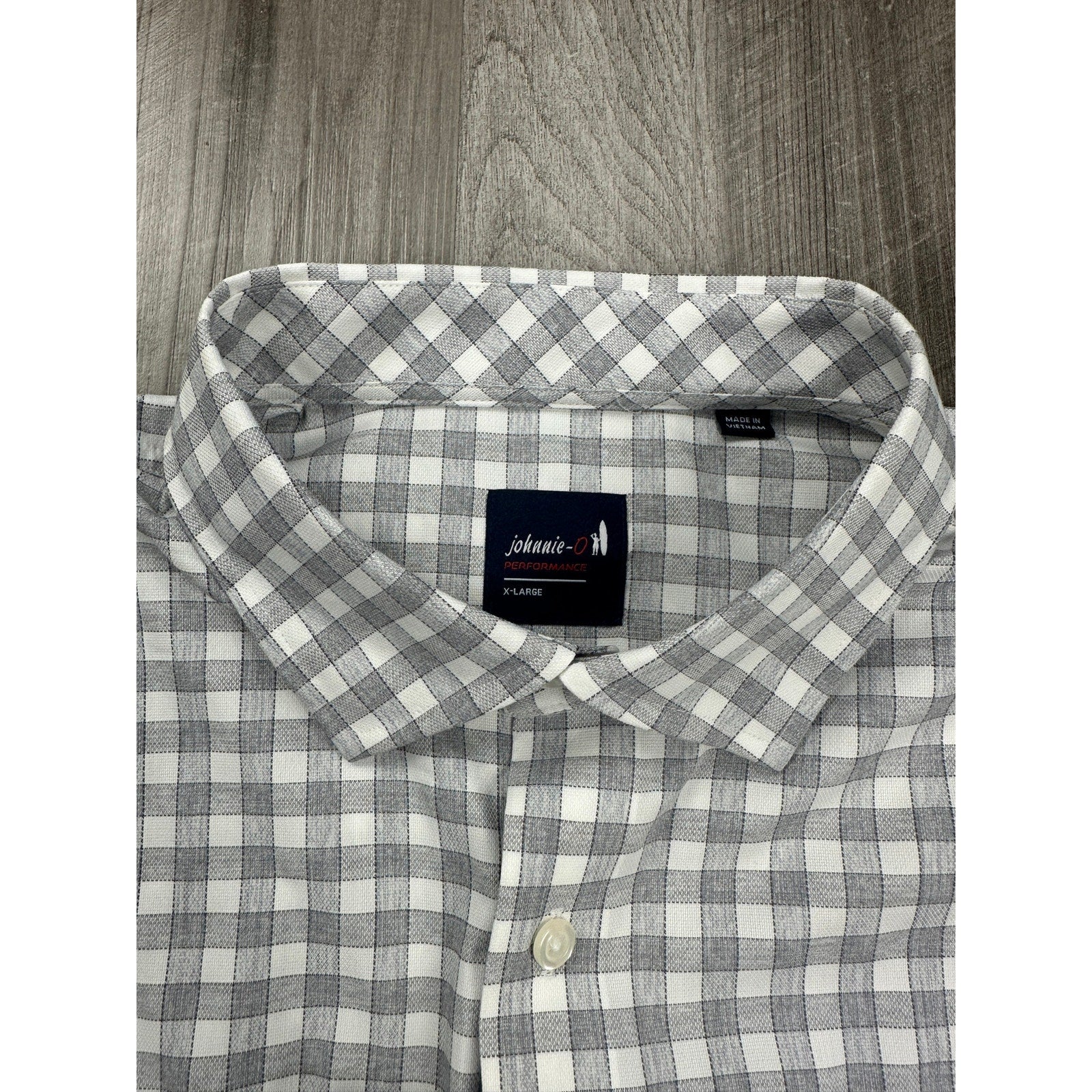 Johnnie-O Allworth Performance Checkered Long Sleeve Button Down in Light Gray — Size XL