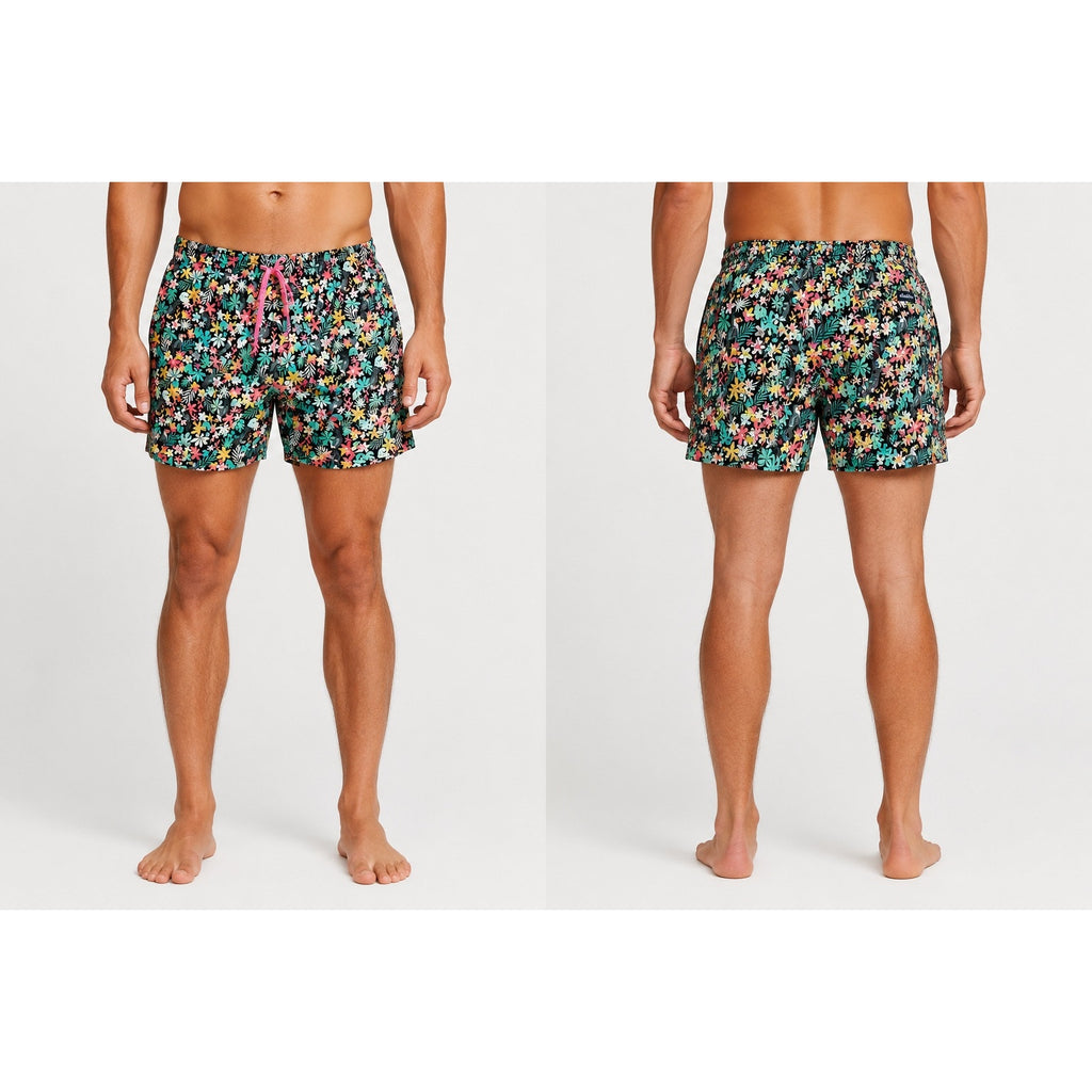 Chubbies The Bloomerangs 7" Swim Trunks in Black with Multi Jungle Print — Size XL // Preowned
