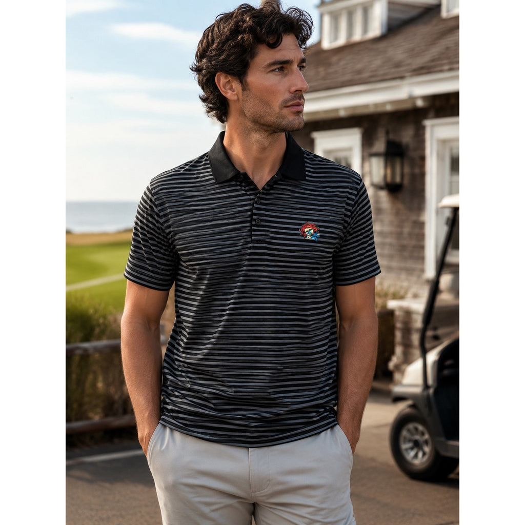 Grateful Dead x Section 119 Performance Striped Polo in Black and Grey — Size Large // Preowned