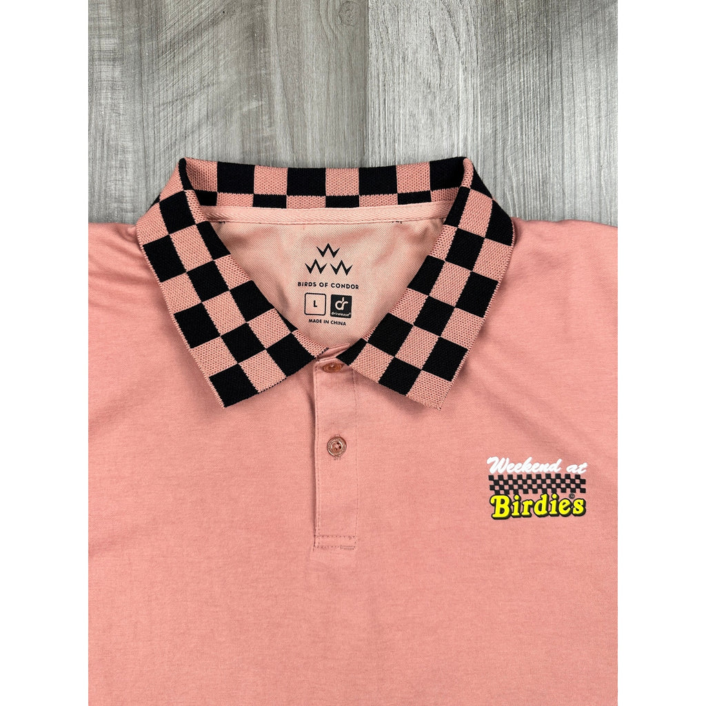 Birds of Condor Weekend at Birdies Fine Pique Polo in Old Rose — Size Large // Preowned