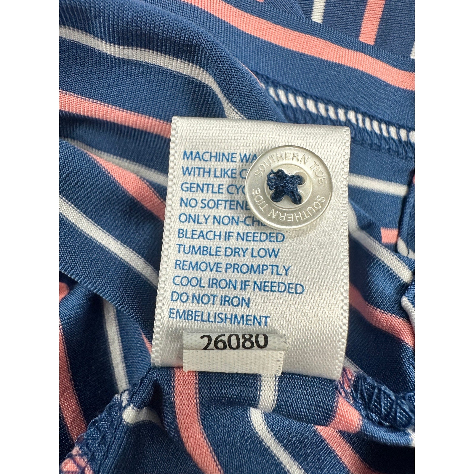 Southern Tide Driver Performance Stretch Striped Polo in Navy Coral White — Size Large