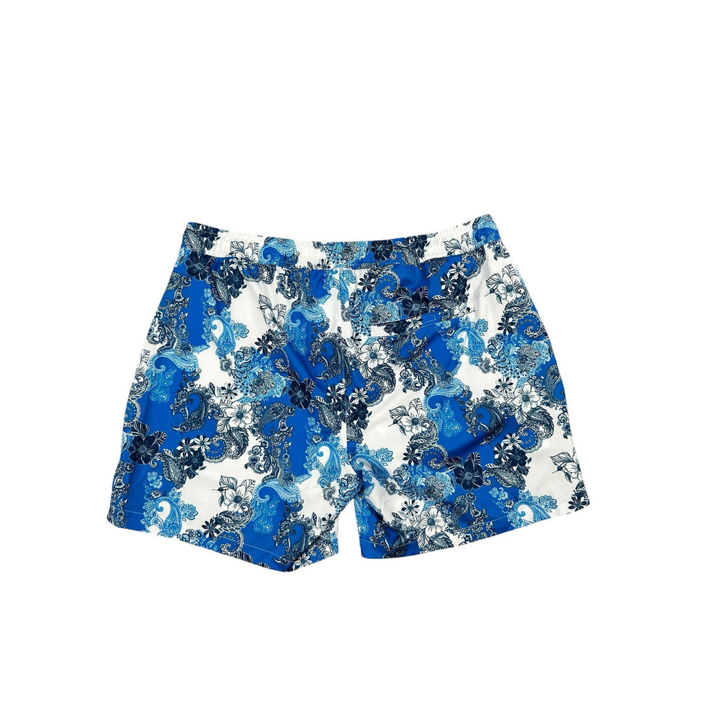 Robert Graham Floral Paisley Swim Trunks in Blue Navy and White — Size 2XL