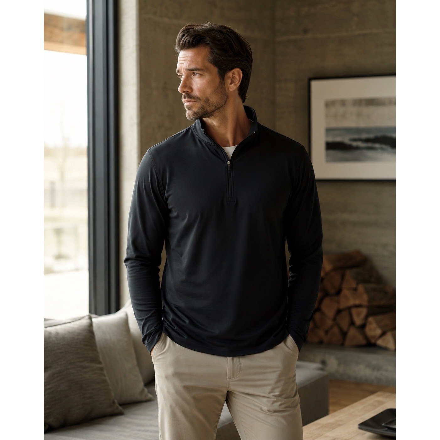 Mizzen+Main ProFlex Quarter Zip Pullover in Black — Size Large // Preowned
